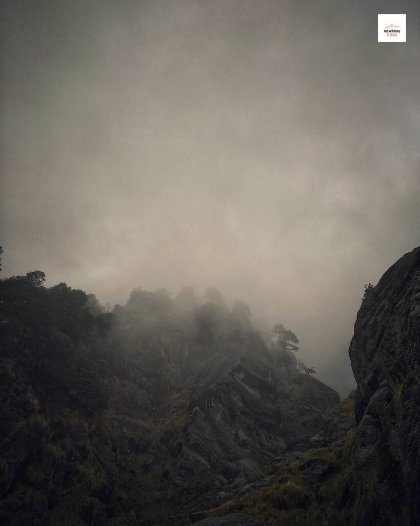 My Triund Trek Story - As we were coming down from Triund, the clouds continued to recede with us, thus creating such beautiful sights!