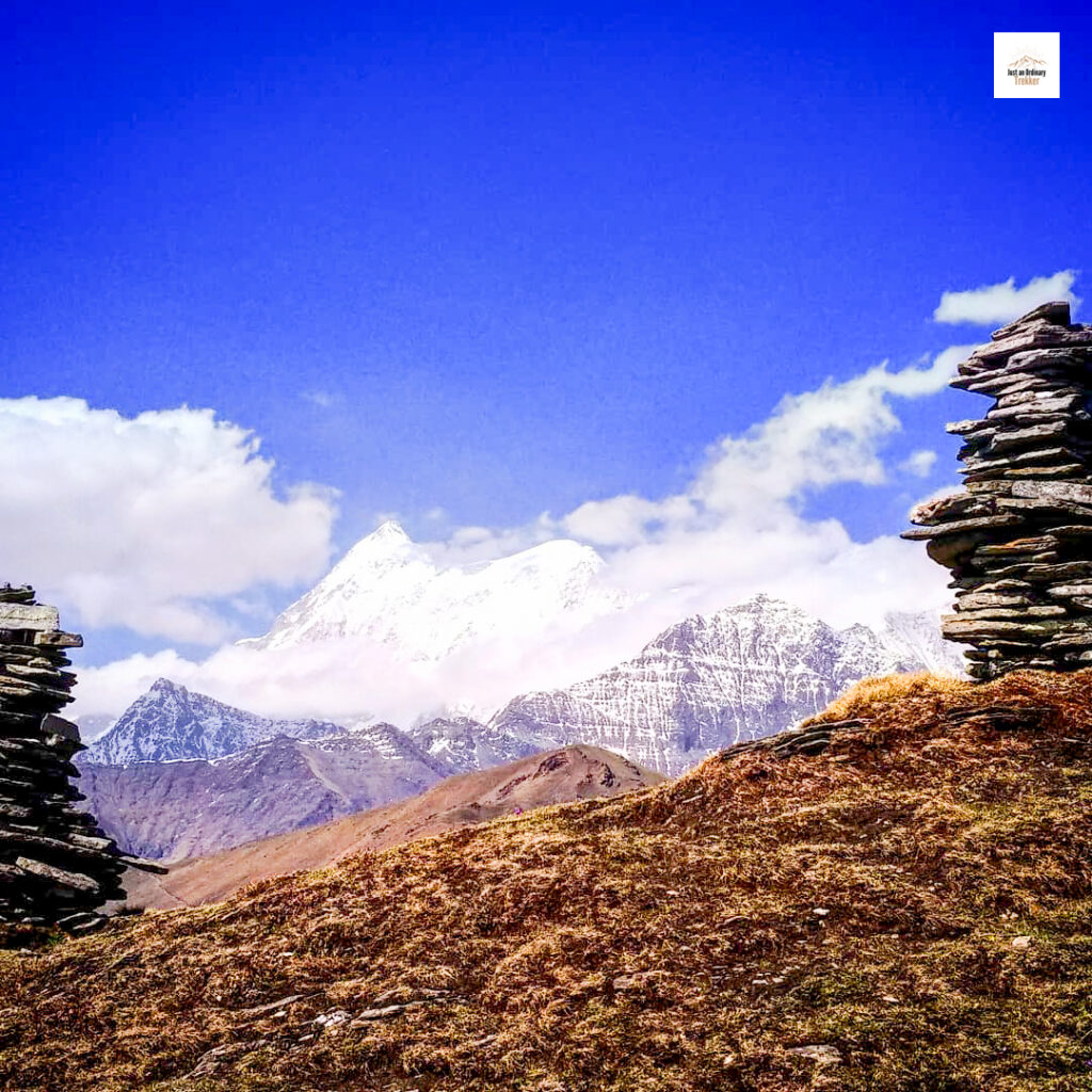 The two rock stacks and Trishul as seen from the Bedni top!
