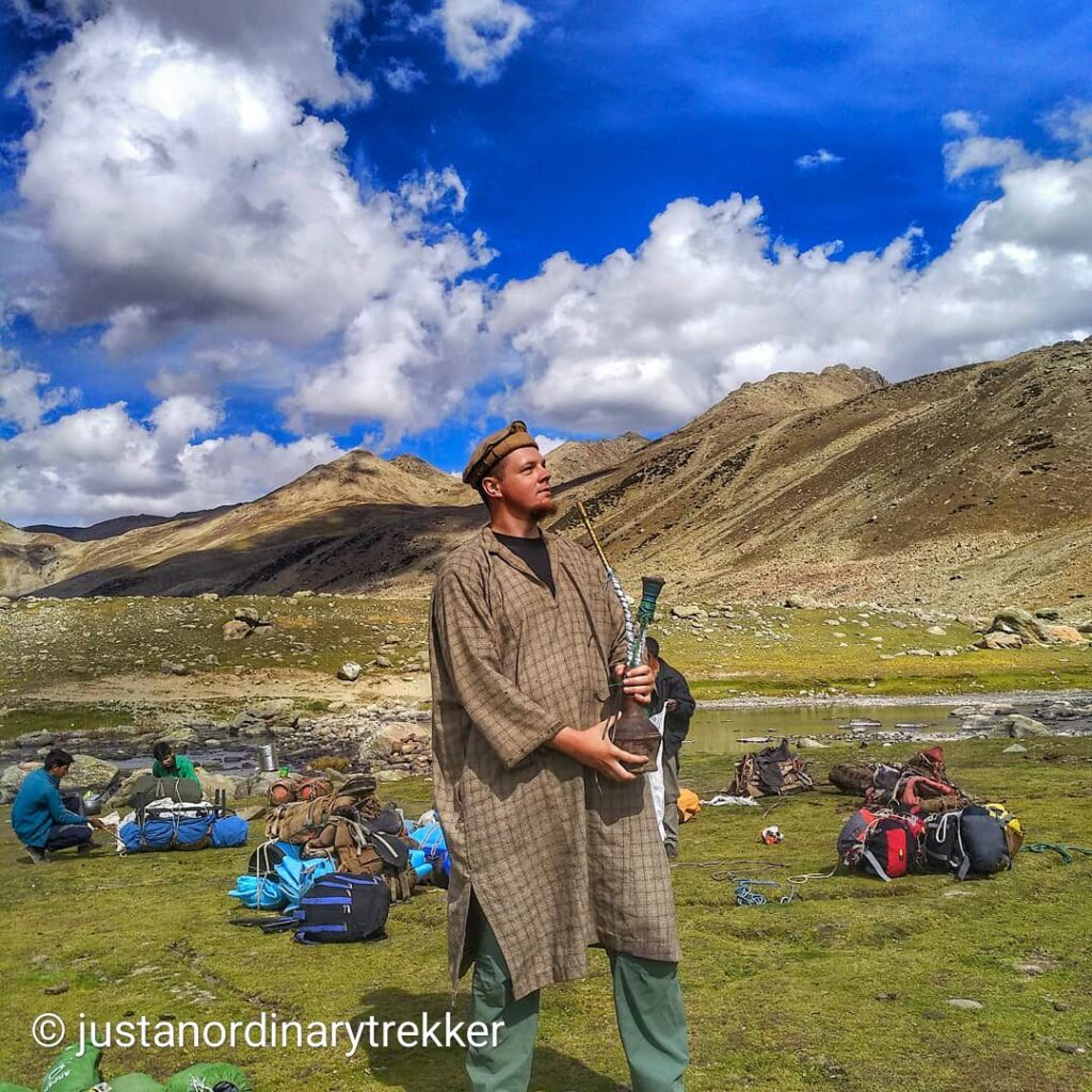 Indian and Ukrainian trekkers sharing a cheerful moment together on the Kashmir Great Lakes Trek.