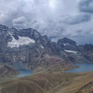 View of Gangabal and Nundkol Lakes from the top of Zajibal Pass - Kashmir Great Lakes Trek