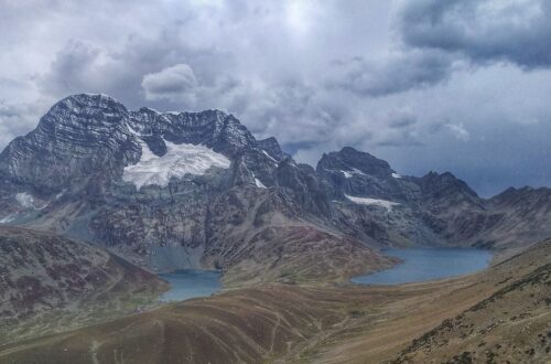 View of Gangabal and Nundkol Lakes from the top of Zajibal Pass - Kashmir Great Lakes Trek