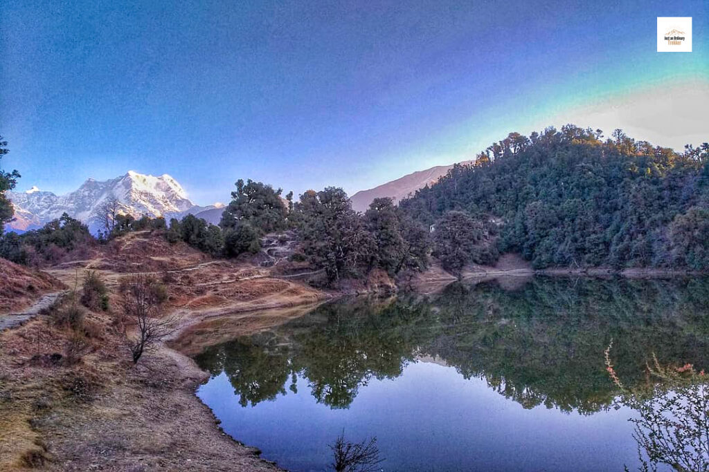 The majestic Chaukhamba peak and serene Deoria Tal—magic captured in one frame