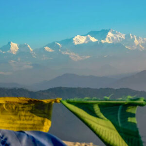 Sleeping Buddha with Buddhist Prayer Flags in Sandakphu Trek