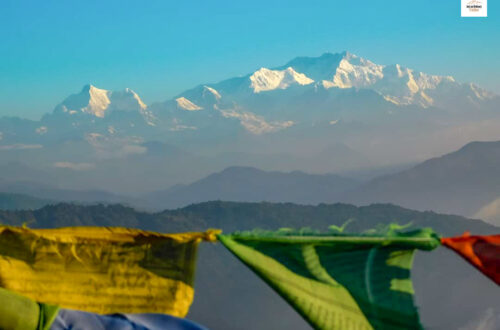 Sleeping Buddha with Buddhist Prayer Flags in Sandakphu Trek