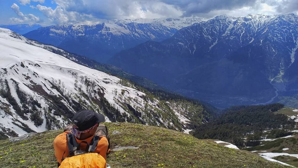 Chetramji enjoying the view after descending the snowing portion of the trail!