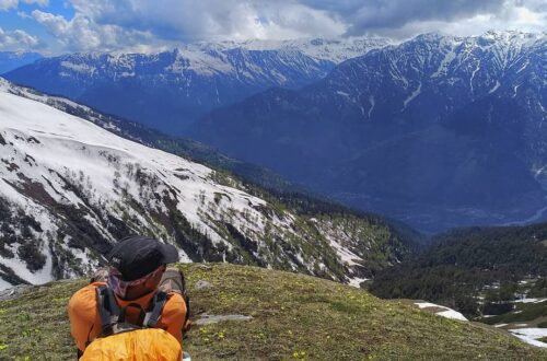 Chetramji enjoying the view after descending the snowing portion of the trail!